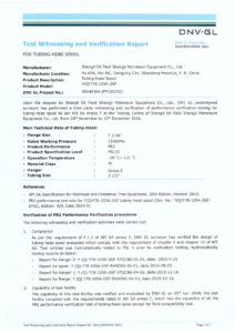 PR2 tubing head Certificate